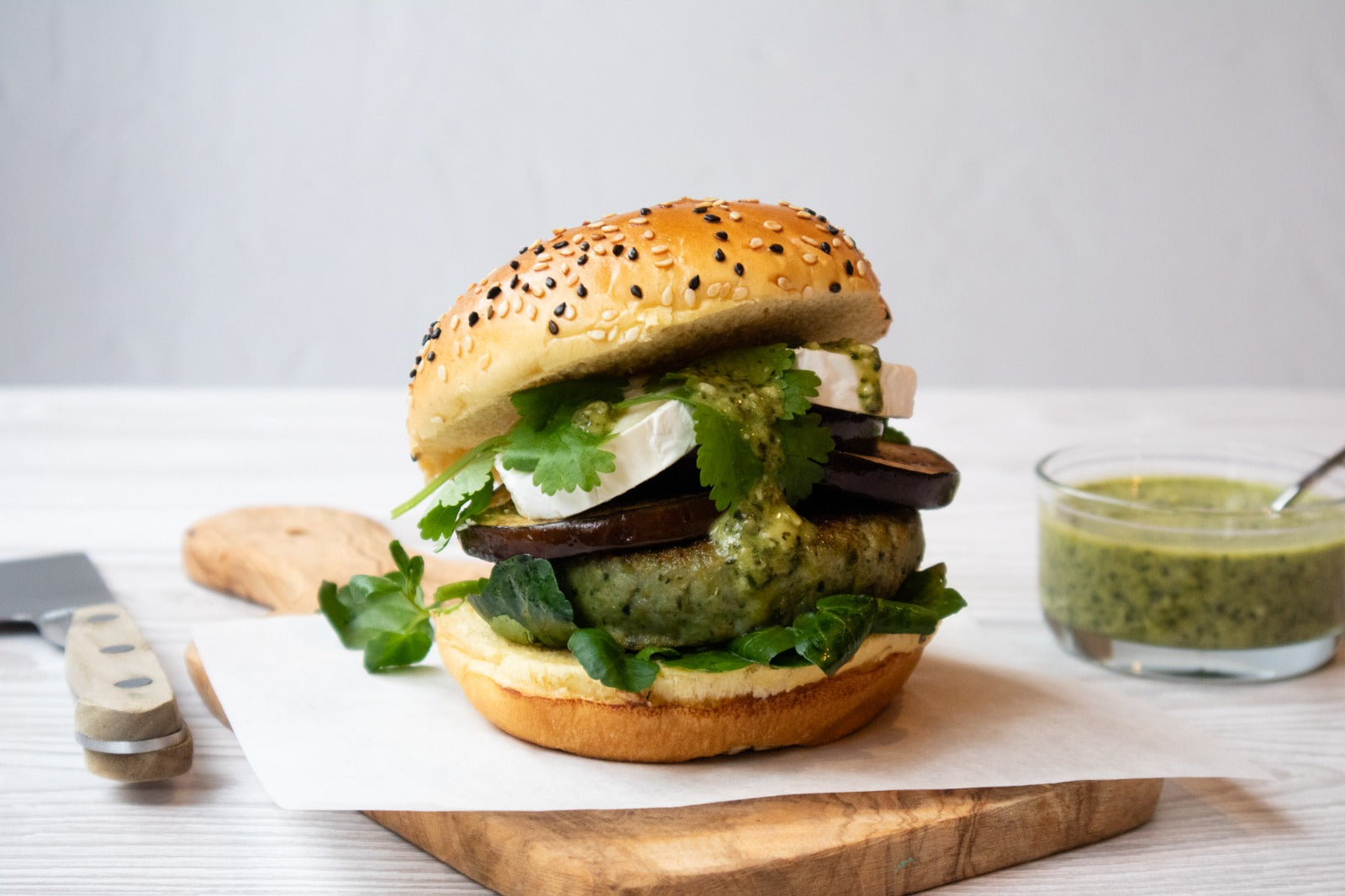 Chicken, Goats Cheese & Aubergine Burger GreggWallace.Health