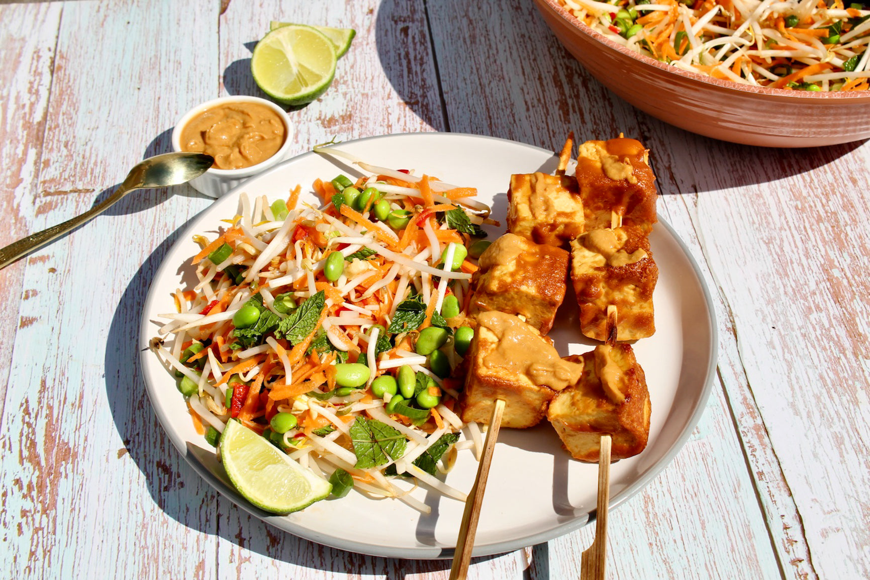 Satay Tofu Kebabs and Beansprout Salad GreggWallace.Health