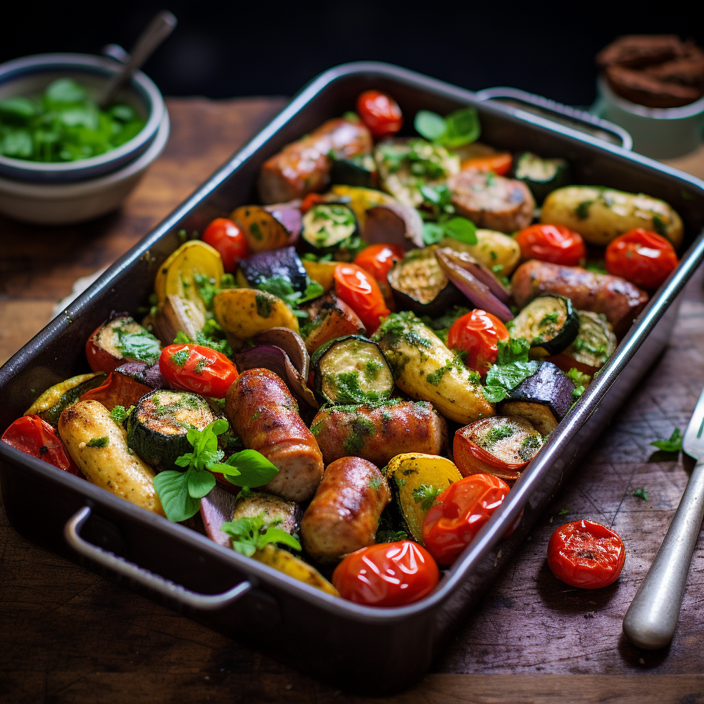 Pork Italia Sausage and Pesto Vegetable Traybake GreggWallace.Health